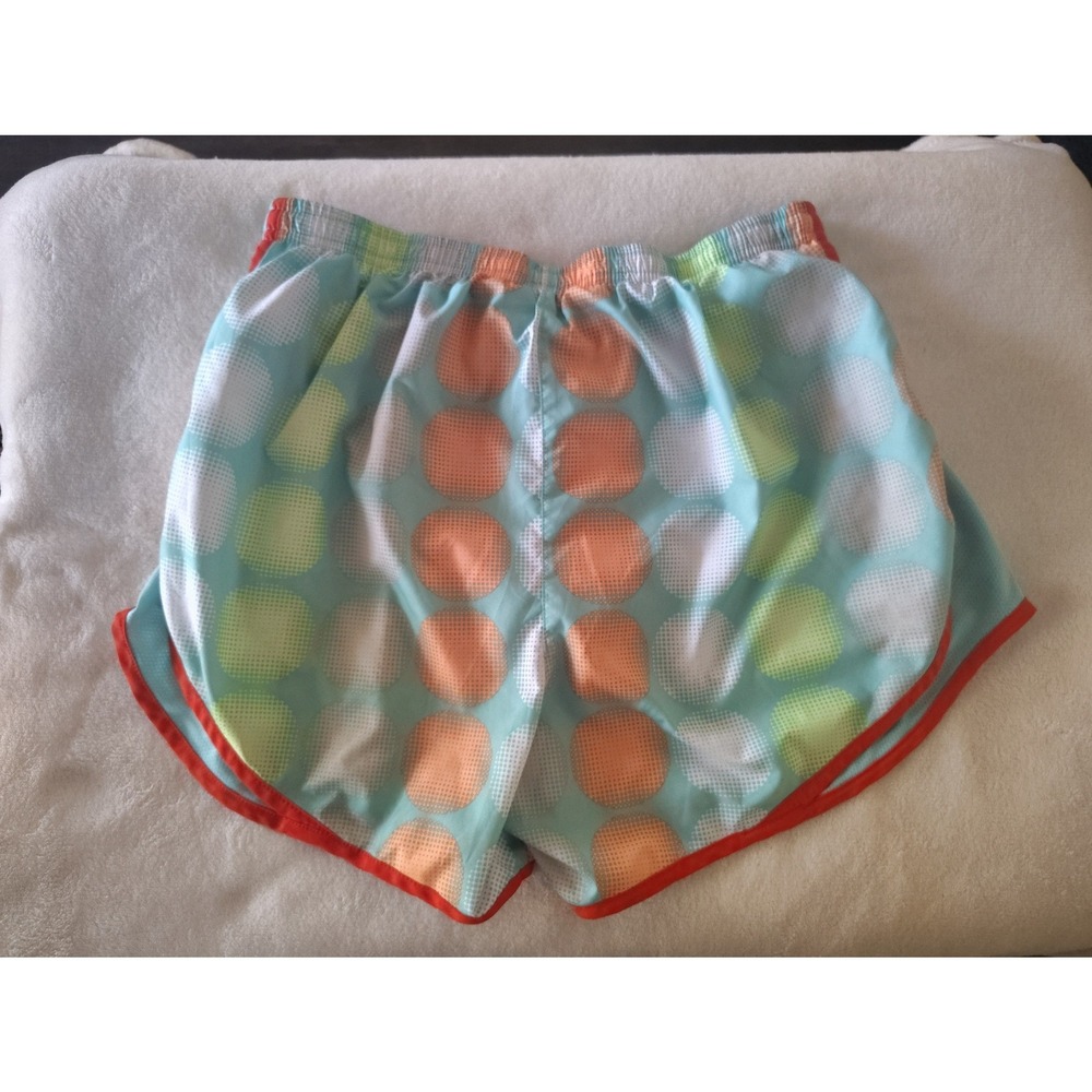 Nike Dri-FIT Tempo Running Shorts Womens Medium Polka Dot Teal Orange Mesh Trim - Picture 3 of 3